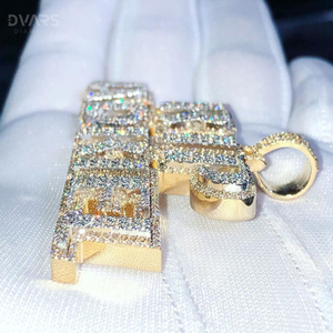 Colgante Personalizado con Nombre/Letra, Totalmente Cubierto de Moissanita VVS, Corte Brillante, Lujoso, para Fiesta, Plata de Ley 925, Chapado en Oro, Colgante Brillante - Product Image 2