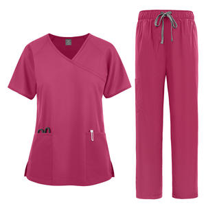 Ensemble de blouses d'hôpital unisexe de qualité supérieure, rose, en spandex et polyester, respirant, uniforme d'infirmière, col en V, tenue de travail pour médecin - Product Image 4