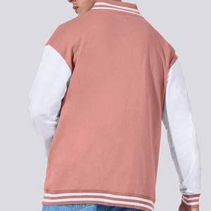 Factory Wholesale OEM High Quality <b>Men's</b> Pink White Varsity <b>Jacket</b> <b>Leather</b> Sleeve Baseball Letterman Regular Fit <b>Men's</b> <b>Jacket</b> - Product Image 2