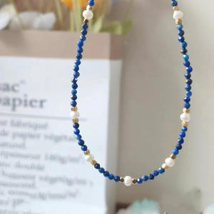 Collier de luxe léger pour femme, perles d'eau douce exquises, perles de lapis-lazuli, pendentif, clavicule - Product Image 4
