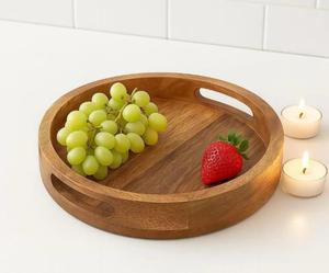 Bandeja de Servir Rústica de Madera, Bandeja Redonda de Madera con Asas, Bandeja para Mesa de Centro Estilo Rústico, Decoración Minimalista para Cocina - Product Image 5