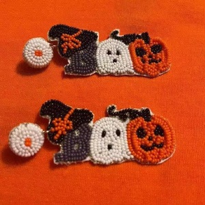Halloween Beaded "BOO" Earrings <b>Seed</b> Bead Earrings Butterfly Pearl <b>Seed</b> Bead Fine Jewelry Accessories - Product Image 1