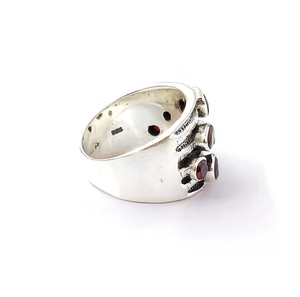 Multi Stone Wide Band <b>925</b> <b>Silver</b> <b>Ring</b> Featuring Natural Garnet Stone Perfect Gift for Any Occasion - Product Image 3