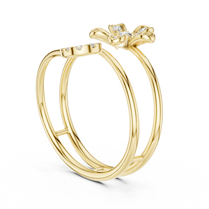 Anillo Abierto con Forma de Flor, Minimalista, de Oro Amarillo Sólido de 14k, con Diamantes Cultivados en Laboratorio de Corte Redondo, Anillo de Boda Clásico, Regalo para Ella - Product Image 2
