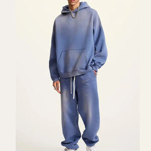 Ensemble de survêtement unisexe vintage en molleton d'hiver à capuche, style streetwear délavé, qualité supérieure, 100 % coton, respirant - Product Image 1