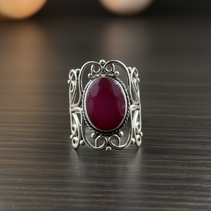 Vintage Style 6.1 Grams <b>Chunky</b> Ruby Fashion <b>Ring</b> Bezel Setting Inlay - Product Image 3