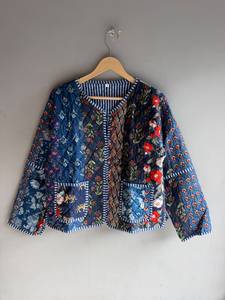 <b>Quilted</b> Cotton <b>Jacket</b> Women Floral <b>Pattern</b> O-Neck Full Sleeve Autumn Regular Length Patch Pocket Hand Embroidery GIFT FOR HER - Product Image 1