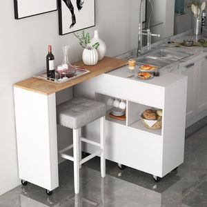 Carrito de Cocina Plegable Reversible de Doble Cara con Estantes Integrados para Vino y Especias - Product Image 2