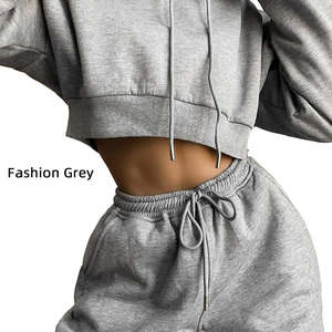 Ensembles de jogging pour femmes, haut court à manches longues, ensemble 2 pièces avec pantalon, sweat à capuche, vente chaude en usine, personnalisable - Product Image 5