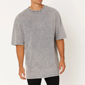 Camiseta de Lona con Cuello Redondo para Hombre, Estampado Personalizado, Lavado Ácido, Corte Holgado, Estilo Vintage, MOQ10 - Product Image 5