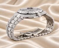 Bracelet analogique en acier inoxydable 10 bars résistant à l'eau avec verre de quartz moissanite glacé Raj Gems, boîtier de 41 mm et fermoir caché de 20 mm