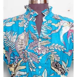 Nuevo Vestido Mini de Oficina para Mujer, Estilo Boho Moderno con Estampado Floral, 100% Algodón Tejido, Cuello en V, Manga Corta, con Botones, para Verano - Product Image 4