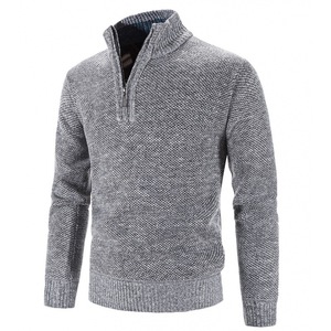 Suéter de Punto para Hombre, Otoño Invierno, Color Sólido, Manga Larga, Cuello Alto con Cierre, Cuello Redondo, Prenda Exterior con Patrón - Product Image 2