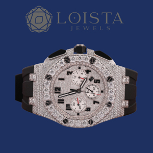 LOISTA Men's Luxury Chronograph <b>Watch</b> Stainless Steel <b>Case</b> Rubber Band 42mm Diamond Encrusted Polygon Dial Quartz Movement - Product Image 1