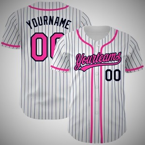 Maillot de baseball personnalisé respirant et antibactérien à rayures fines, blanc, à manches courtes, uniforme d'équipe avec nom et numéro, vêtements de sport - Product Image 1