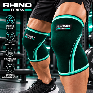 Genouillères respirantes en coton rayé vert Rhino Fitness, élastiques, pour la musculation, soutien pour les squats en salle de sport pour hommes - Product Image 6