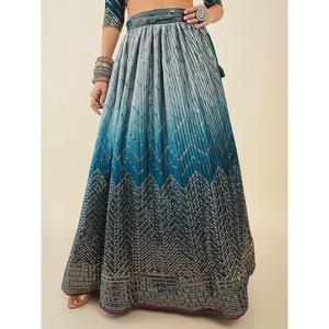 Impresionante lentejuelas azules arte seda boda desgaste Lehenga Choli con Dupatta - Product Image 3