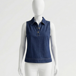 Camisetas Polo de Mezclilla sin Mangas para Mujer, 100% Algodón, Transpirables, Ecológicas, de Secado Rápido, para Primavera, Verano y Otoño - Product Image 2