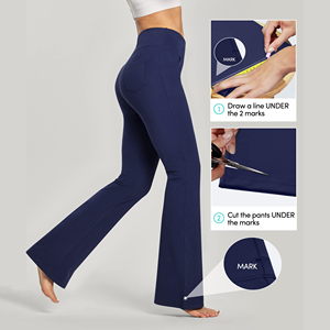 Womens Flared <b>Leggings</b> Workout Tights <b>With</b> <b>Pockets</b> Tummy Control Athletic Sports Running Training Gym Fitness Trousers - Product Image 2