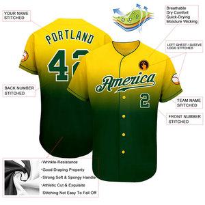 Camiseta de Béisbol Personalizada para Hombre, Degradado Amarillo y Verde, Sublimada, 100% Poliéster, Manga Corta, Cierre de Botones, Nombre y Número del Equipo - Product Image 2