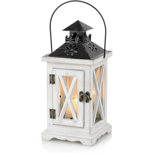 Vintage White Wooden <b>Lantern</b> <b>Candle</b> Holder Hanging Decorative <b>Lantern</b> For Indoor Outdoor Home Decor Wedding Centerpiece Tabletop - Product Image 1