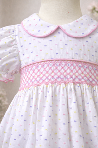 Vestido de niña con mangas abullonadas y bordado a mano |   Vestido Clásico de Algodón con Bordado para Niñas Pequeñas |   Ropa de Bebé Personalizada de Boutique OEM - Product Image 2
