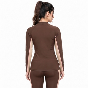 Lightweight Sports Fabric Compression Fit Breathable Mesh Panels Moisture Control Properties <b>Women</b> <b>Rash</b> <b>Guard</b> Designed - Product Image 2