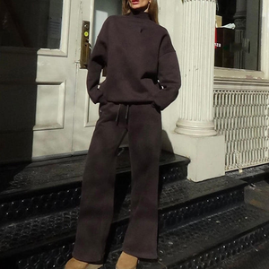 Custom Womens Tracksuit Set Blank Midweight <b>Stand</b> Collar Sweatshirt Wide Leg Pants Streetwear Lounge Wear Loose Winter Printed - Product Image 5