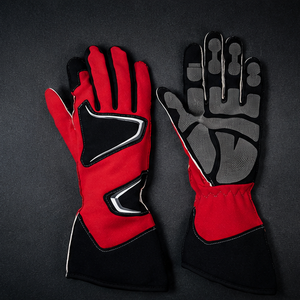 Racing Gloves Full Finger Red Black PU Coating Non-Slip <b>Outdoor</b> Unisex <b>Hook</b> And Loop Closure - Product Image 2