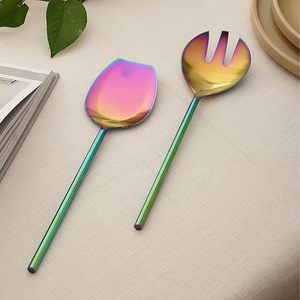 Rainbow <b>Mirror</b> Finish Serving Spoon Set Long Handle Modern Design Metal Utensils for Party Use - Product Image 1