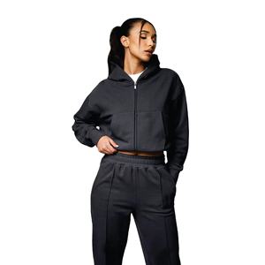 Vente en gros Sweats à capuche tricotés 100% coton doublés avec fermeture éclair pour femmes Logo personnalisé Sweat à capuche à épaules tombantes - Product Image 1