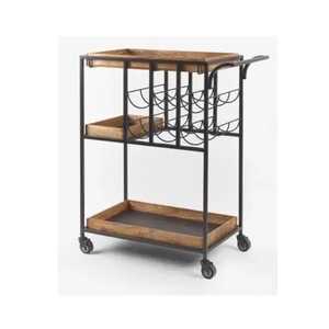 Two‑Tier Serving Cart with Black Metal Frame Wooden <b>Shelves</b> Side Handles Cross Bracing Mobile Trolley <b>Rustic</b> Industrial Organize - Product Image 6