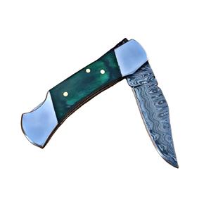 Couteau de poche en acier Damas à pointe tombante avec bouton de réglage du pouce, manche vert, couteau pliant de 0,6 mm d'épaisseur, prix de gros - Product Image 6
