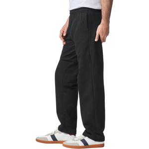 Black Cotton Sweatpants Elastic Waist <b>Drawstring</b> Casual Jogging Pants with Side Pockets Midweight Knitted Fit - Product Image 3