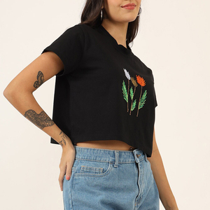 Proveedor de Camisetas Bordadas para Mujer al por Mayor, Camiseta de Algodón con Bordado Fino para Suministro de Moda al por Mayor - Product Image 1