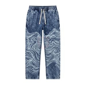 Pantalones de Mezclilla Azules para Hombre, Corte Slim Fit, Estampado de Ondas, Pierna Recta, Transpirables, Duraderos, de Tela de Algodón, Venta al Por Mayor - Product Image 1