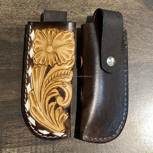 Estuche de Clip de cuchillo plegable de cuero hecho a mano personalizado hermoso de alta calidad funda de cuchillo de cuero Floral occidental cinturón superior abierto - Product Image 6