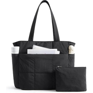 Women’s Quilted <b>Tote</b> Bag, 15.6 Inch Laptop Work Handbag, Top Handle Shoulder <b>Tote</b> with Pocket for Office, Business, Travel - Product Image 1