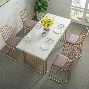Rectanglur Dining Tables With <b>Marble</b> <b>Top</b> Luxury Dining Table 6 Seater Metal Dining Table Gold Plated - Product Image 6