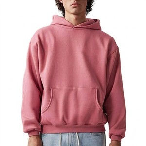 Wholesale Men's <b>Pink</b> Hooded <b>Sweatshirt</b> Regular Fit Fleece Casual Solid Color Pullover with Pocket Autumn Wear - Product Image 1