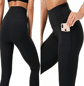 กางเกงโยคะเอวสูงสีดำสำหรับผู้หญิง,กางเกงเลกกิ้งออกกำลังกายแตกขาสีล้วนกางเกงฟิตเนส - Product Image 5
