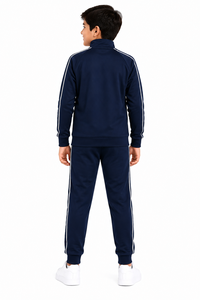 Ensemble veste zippée intégrale et pantalon de jogging assorti Livster Kids bleu marine en softshell 100% coton, vêtements de sport haut de gamme pour garçons - Product Image 3