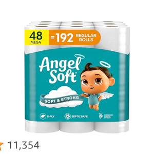 Angel Soft Toilet <b>Paper</b>, 48 Mega <b>Rolls</b> = 192 Regular <b>Rolls</b>, Soft and Strong Toilet Tissue - Product Image 1
