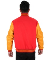 Jaket Baseball Pria Merah Oranye Lengan Fleece Kasual Kancing Depan Berpemanas Bernapas Pakaian Musim Dingin