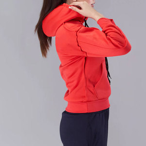 Women's <b>Red</b> Zip-Up Hooded Lined Fleece Eco-Friendly Regular Sweatshirt Full Sleeve Solid Polyester/Cotton Casual Autumn Winter - Product Image 4