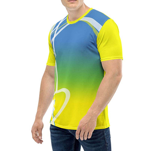 เสื้อยืดแขนสั้นผู้ชายสีไล่ระดับสีสไตล์สปอร์ตพร้อมลวดลายเรขาคณิตแห้งเร็วคอกลมทรงปกติ - Product Image 5