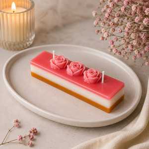 Bougie décorative rectangulaire brillante en cire de soja, inspirée des desserts superposés, parfumée aux fruits et aux fleurs, pour la maison, cadeau de mariage - Product Image 3