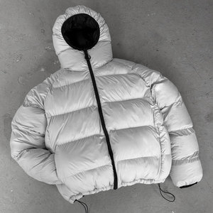 Men's Hooded Puffer Jacket Solid Color <b>Down</b> Filled Windproof Winter Coat Regular Fit Casual Style Black and White - Product Image 4