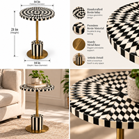 Table d'appoint ronde en résine faite à la main, motif géométrique, base en laiton, vente en gros, OEM, ODM, design personnalisé