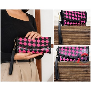 Nueva Cartera de Moda RTS de Cuero Repujado con Correa de Mano, Cartera Tipo Clutch con Diseño de Diamantes a Cuadros, Amplia Capacidad para Mujer - Product Image 1